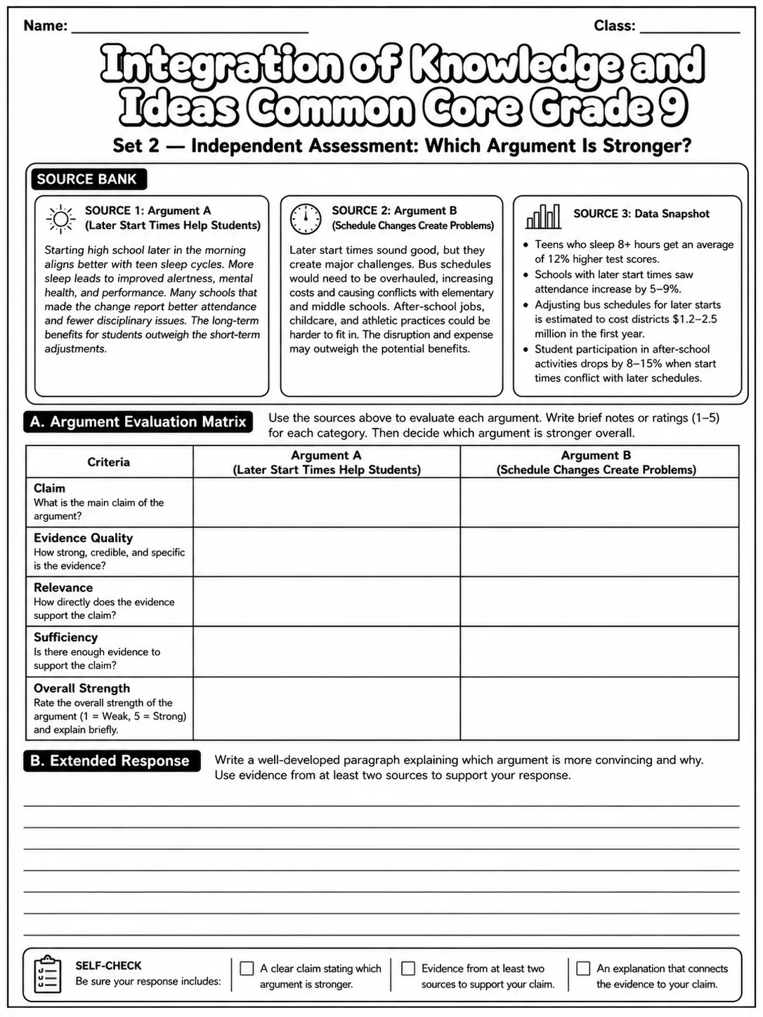 Integration of Knowledge and Ideas Common Core Grade 9 page 6 printable Common Core ELA worksheet preview