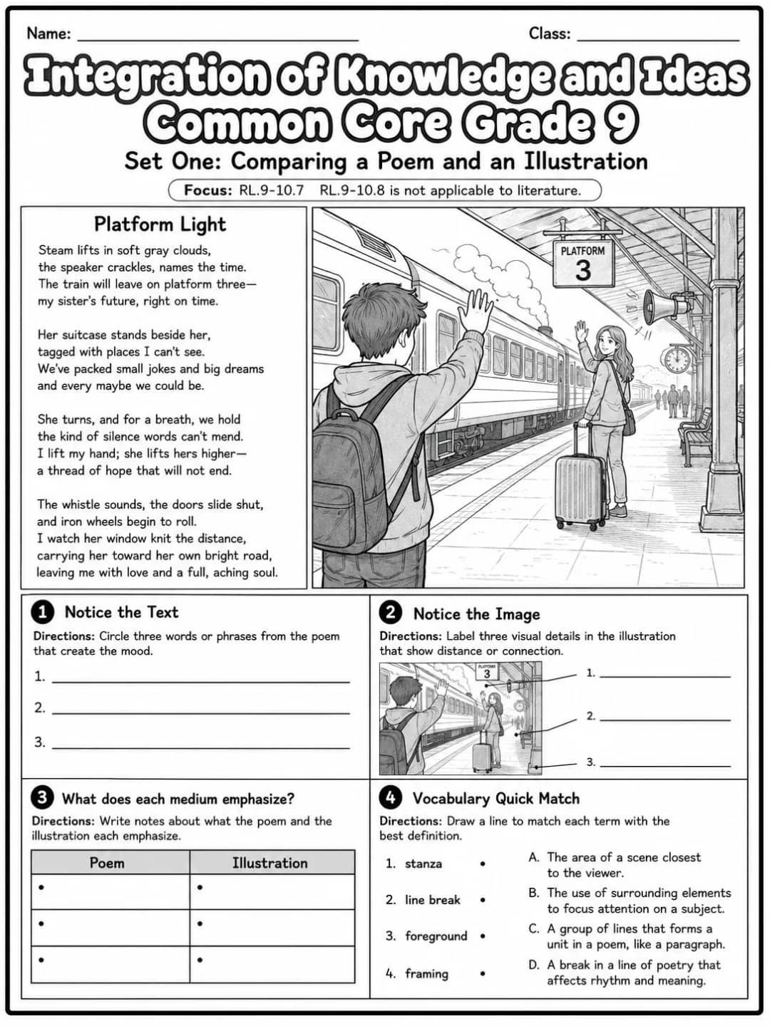Integration of Knowledge and Ideas Common Core Grade 9 printable Common Core ELA Grade 9 worksheet preview from KiwiBee