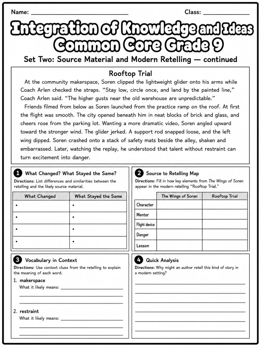 Integration of Knowledge and Ideas Common Core Grade 9 printable Common Core ELA Grade 9 worksheet preview from KiwiBee