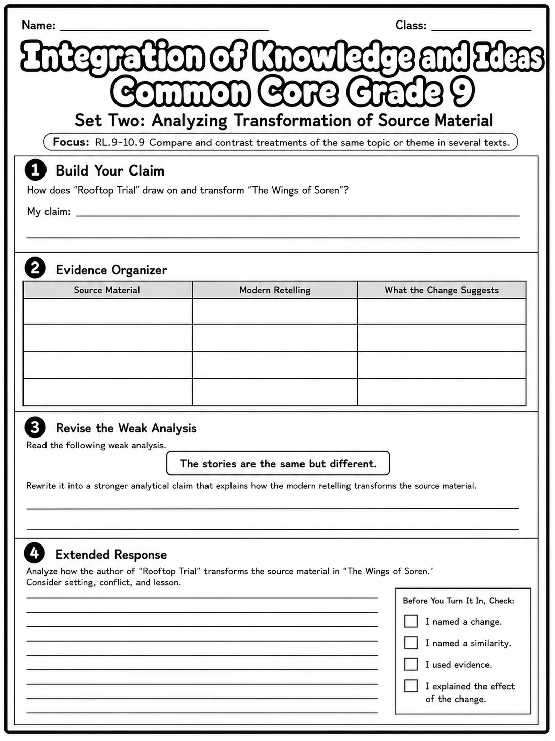 Integration of Knowledge and Ideas Common Core Grade 9