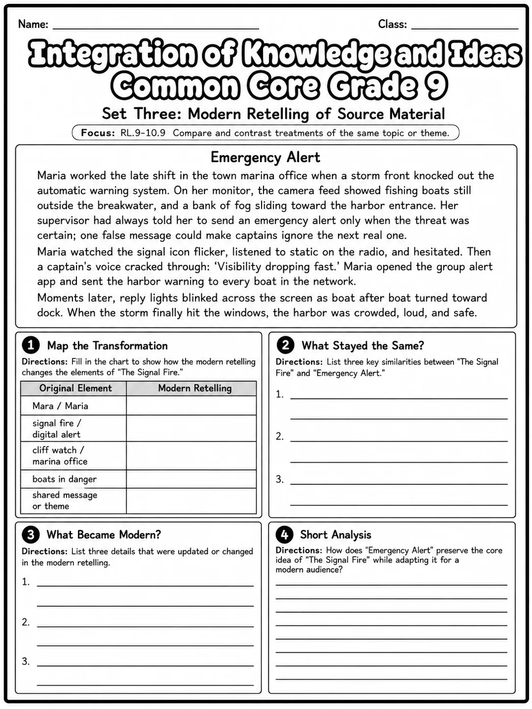 Integration of Knowledge and Ideas Common Core Grade 9 printable Common Core ELA Grade 9 worksheet preview from KiwiBee
