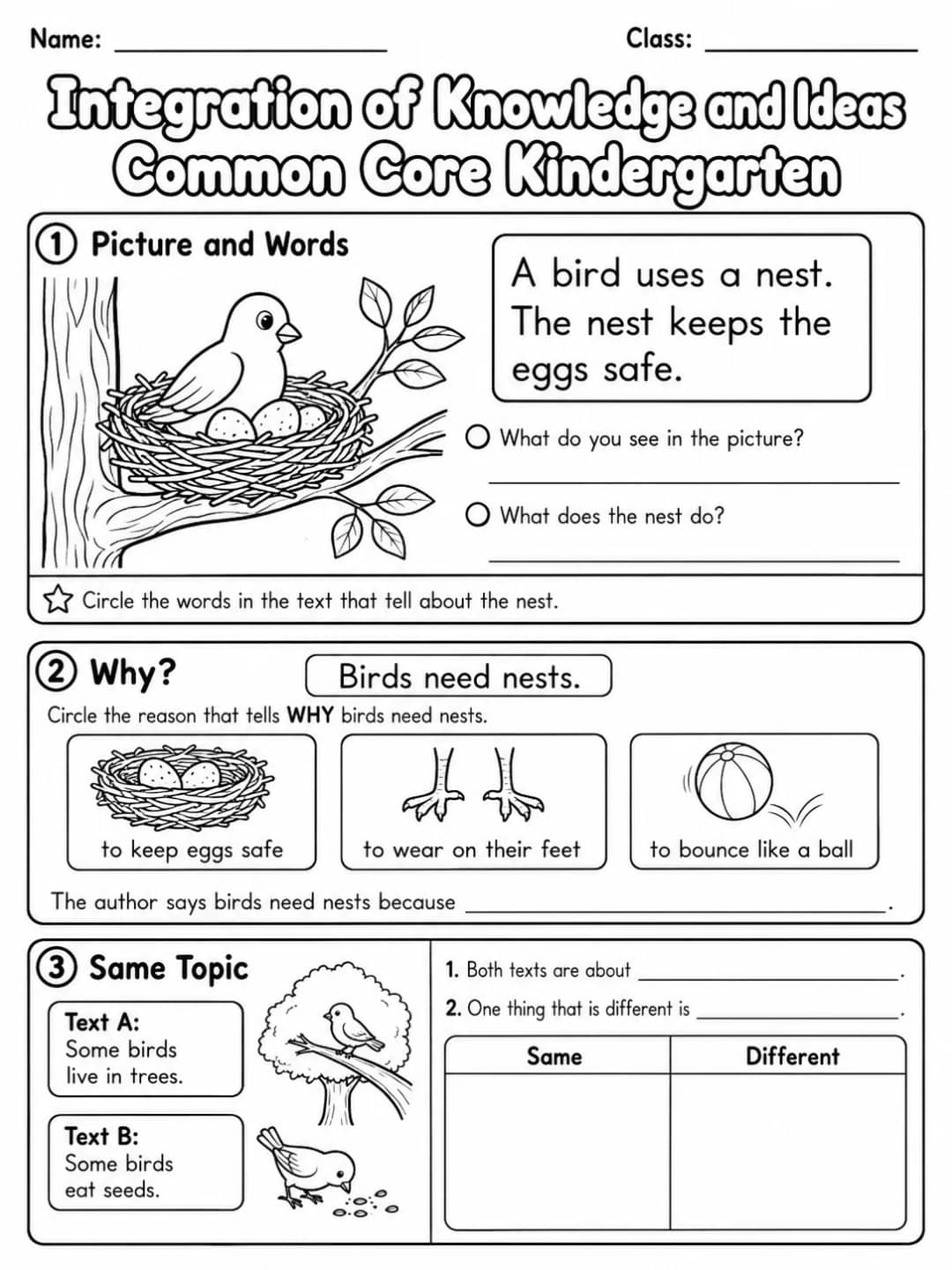 Integration of Knowledge and Ideas Common Core Kindergarten printable Common Core ELA Kindergarten worksheet preview from KiwiBee