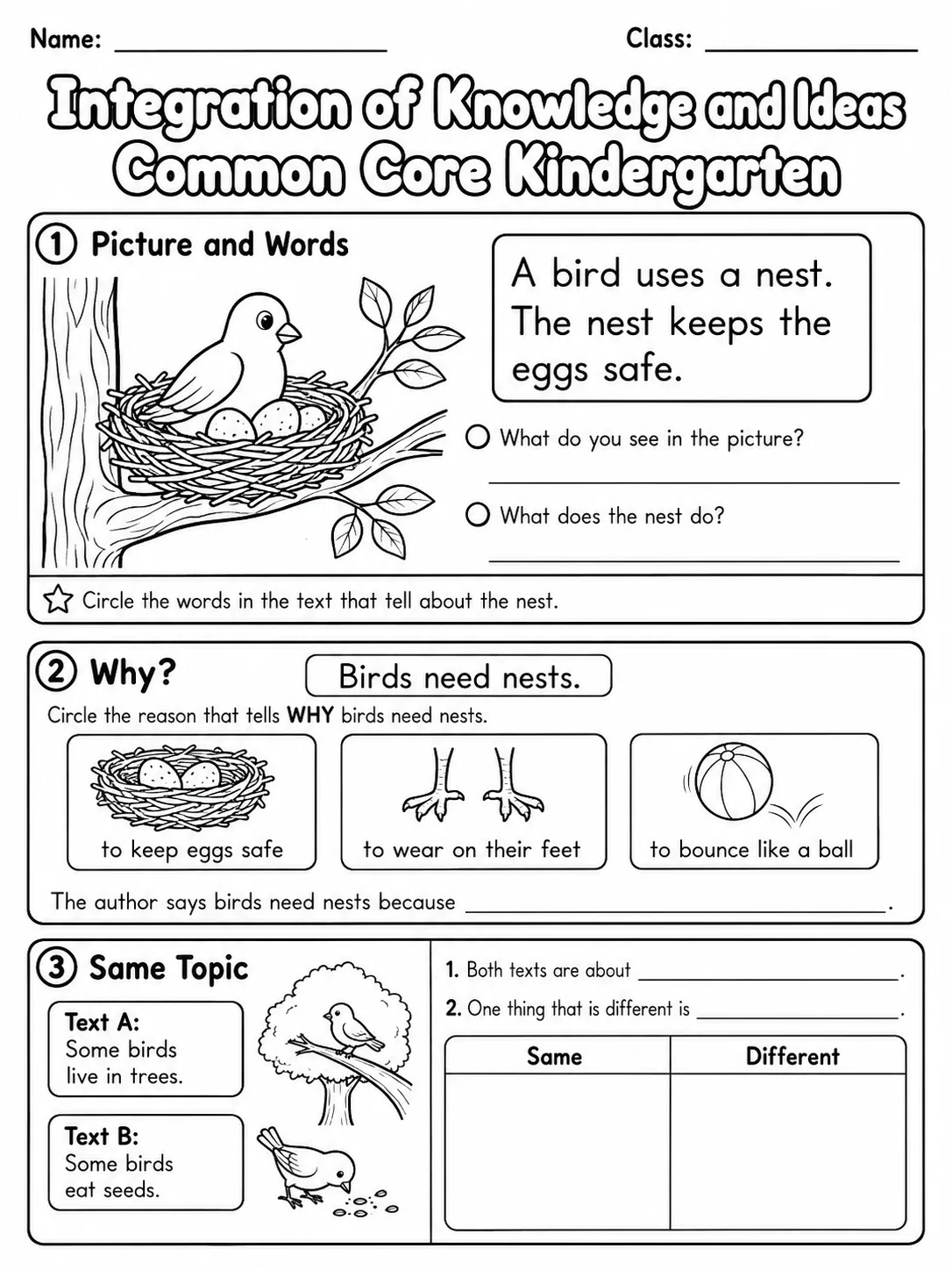 Integration of Knowledge and Ideas Common Core Kindergarten