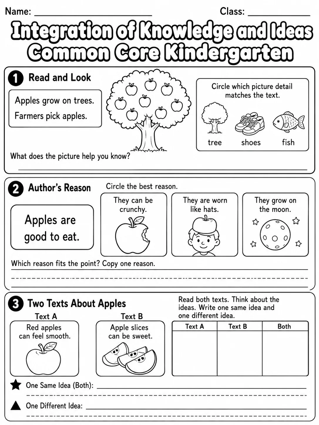 Integration of Knowledge and Ideas Common Core Kindergarten page 2 printable Common Core ELA worksheet preview