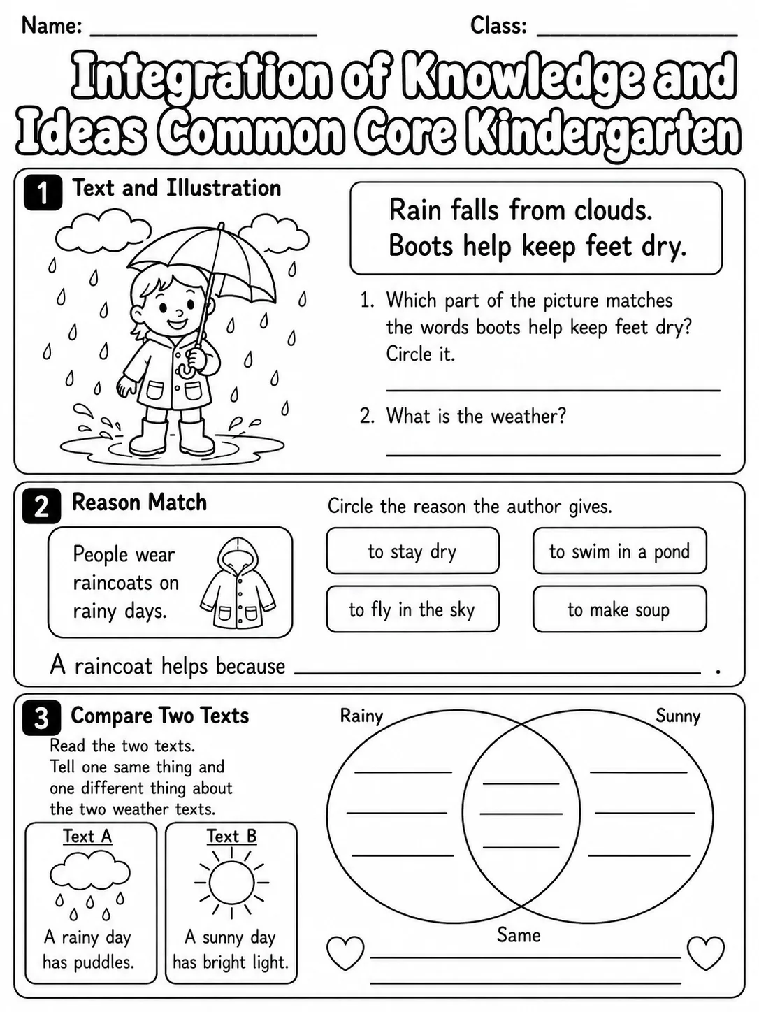 Integration of Knowledge and Ideas Common Core Kindergarten page 3 printable Common Core ELA worksheet preview