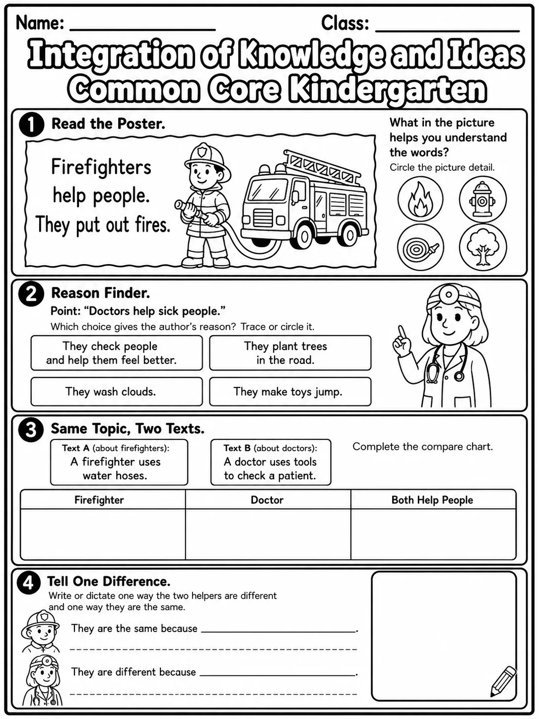 Integration of Knowledge and Ideas Common Core Kindergarten page 5 printable Common Core ELA worksheet preview