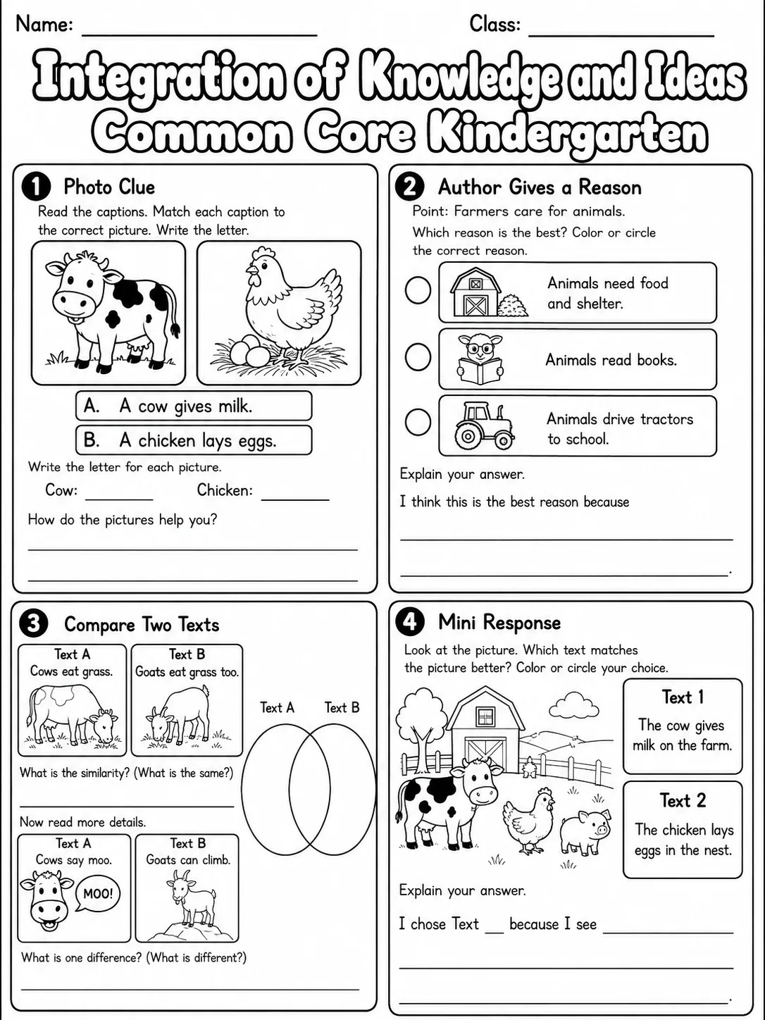 Integration of Knowledge and Ideas Common Core Kindergarten page 6 printable Common Core ELA worksheet preview