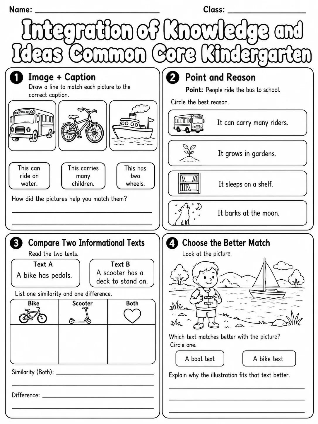 Integration of Knowledge and Ideas Common Core Kindergarten page 8 printable Common Core ELA worksheet preview