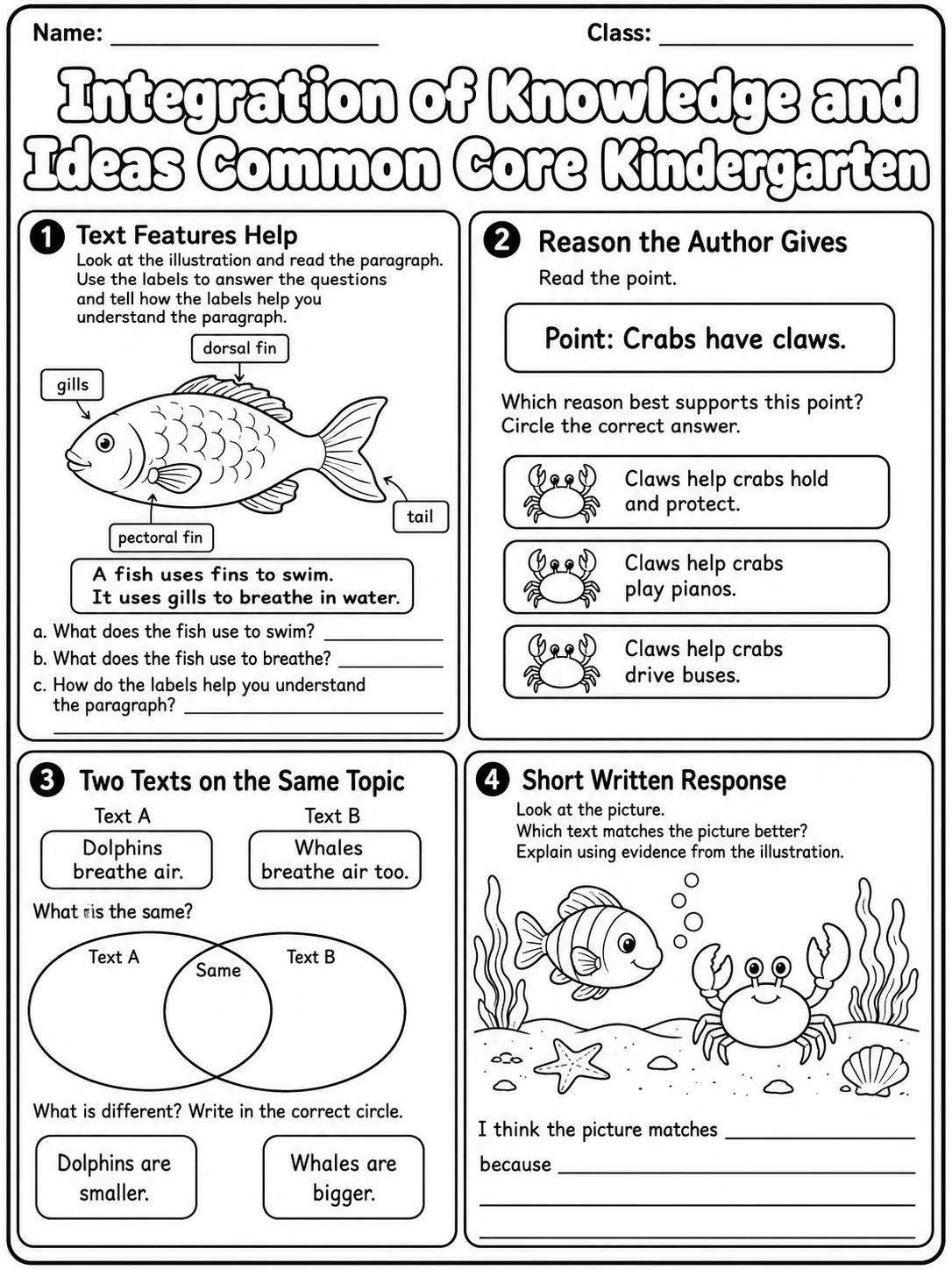 Integration of Knowledge and Ideas Common Core Kindergarten page 9 printable Common Core ELA worksheet preview