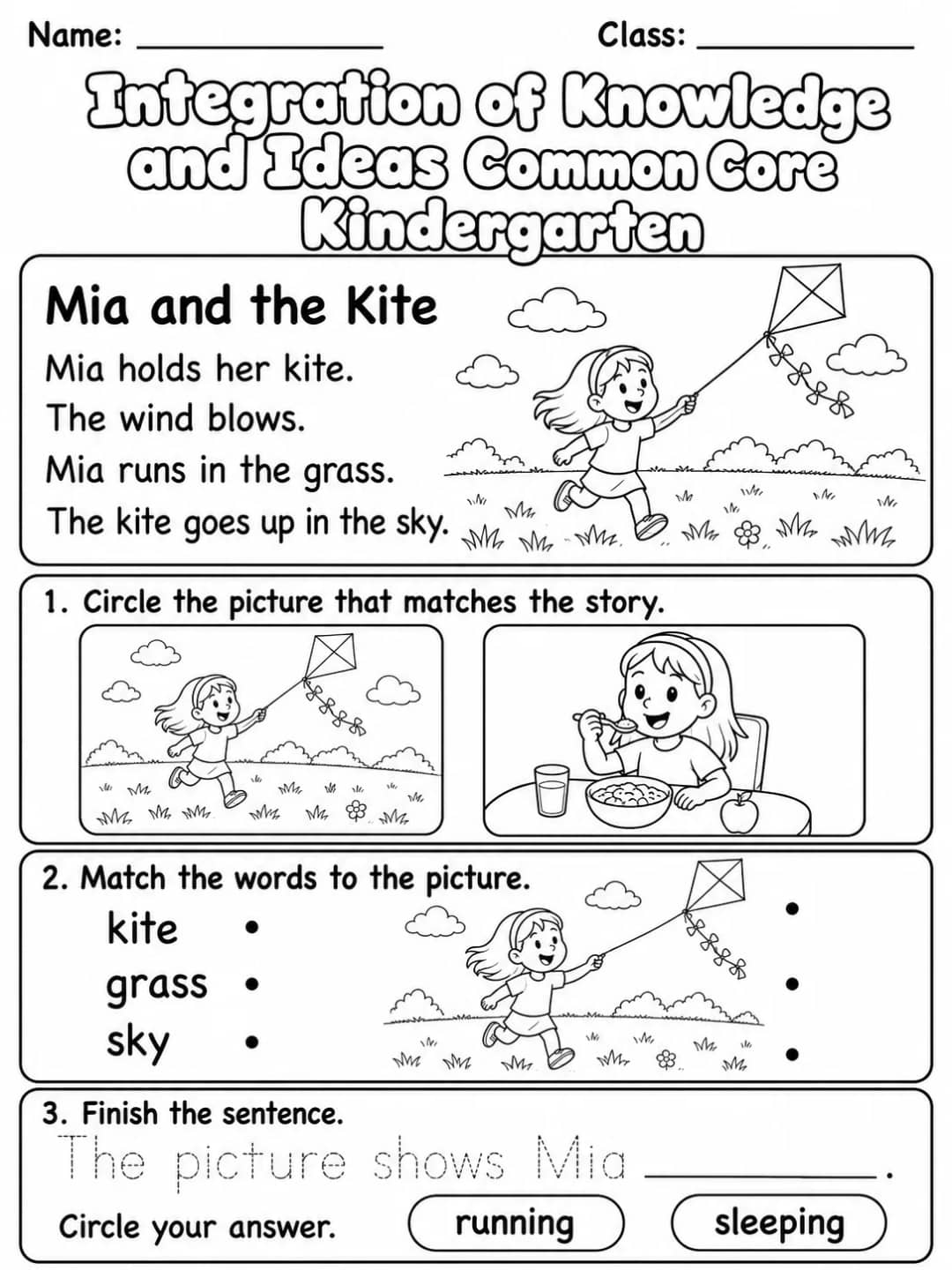 Integration of Knowledge and Ideas Common Core Kindergarten printable Common Core ELA Kindergarten worksheet preview from KiwiBee