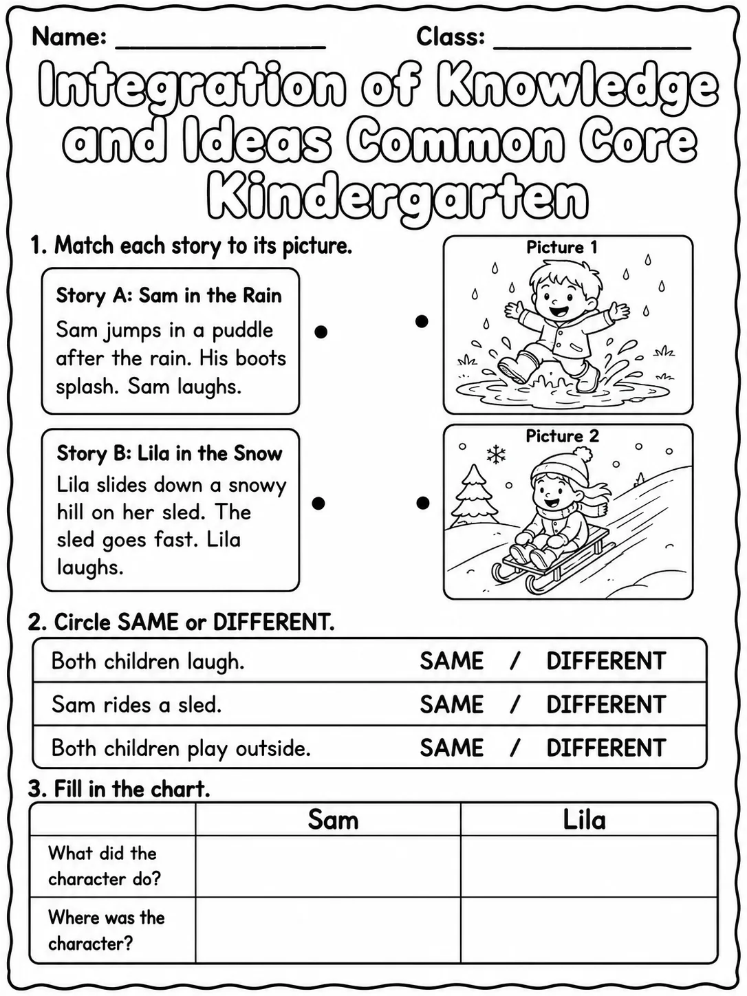 Integration of Knowledge and Ideas Common Core Kindergarten page 2 printable Common Core ELA worksheet preview