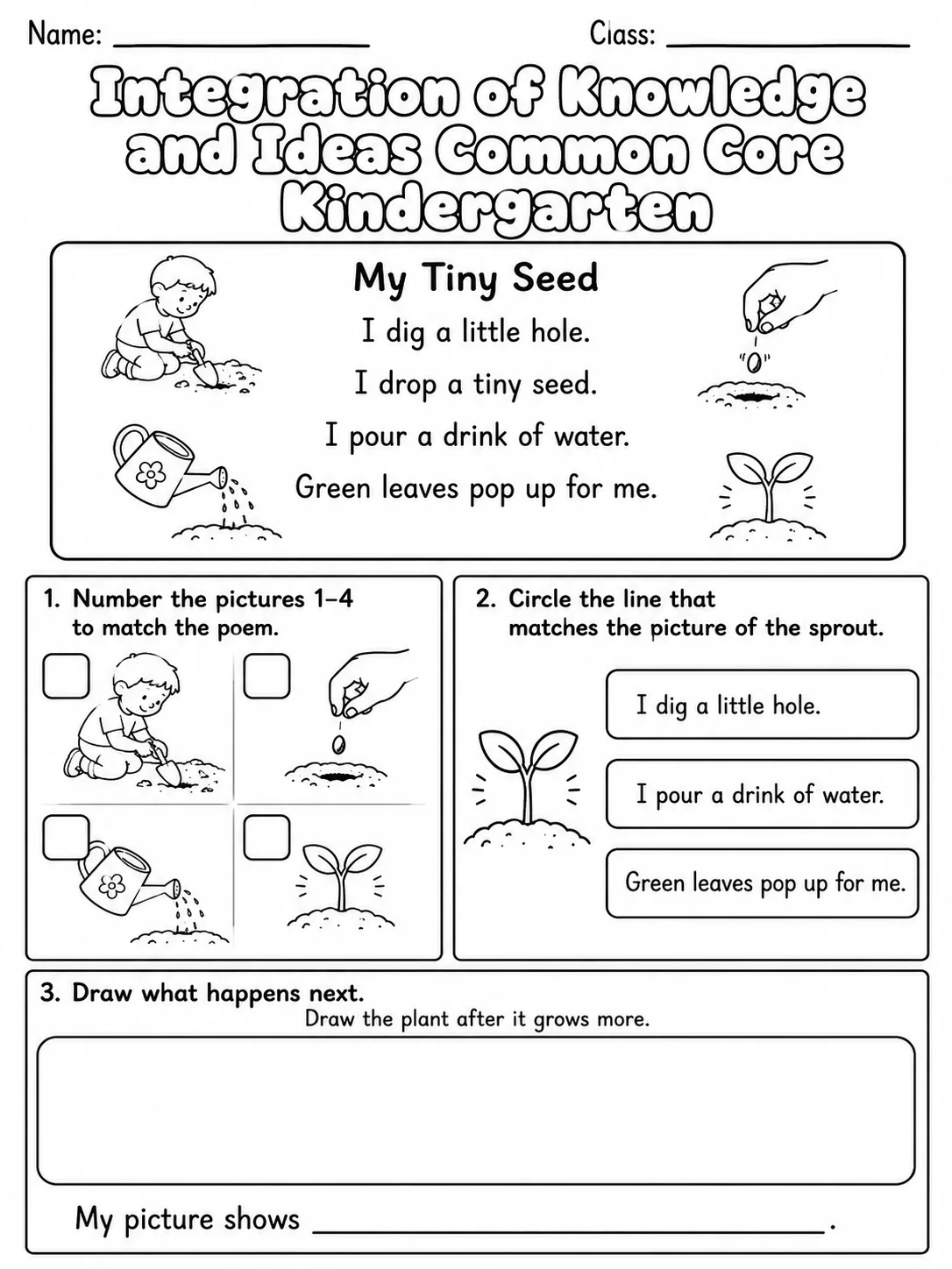 Integration of Knowledge and Ideas Common Core Kindergarten page 3 printable Common Core ELA worksheet preview