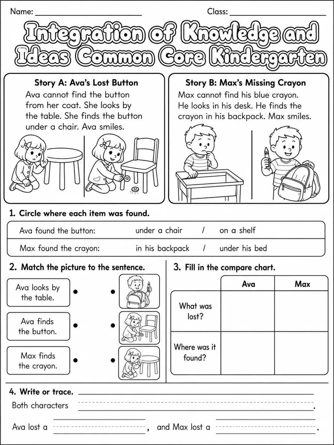 Integration of Knowledge and Ideas Common Core Kindergarten page 5 printable Common Core ELA worksheet preview