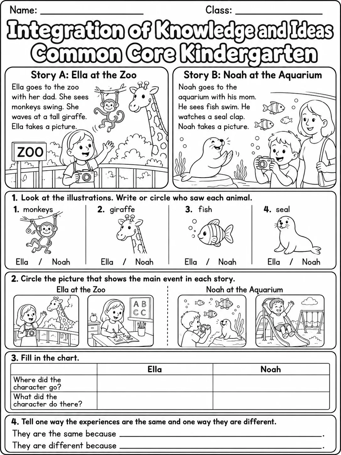 Integration of Knowledge and Ideas Common Core Kindergarten page 6 printable Common Core ELA worksheet preview