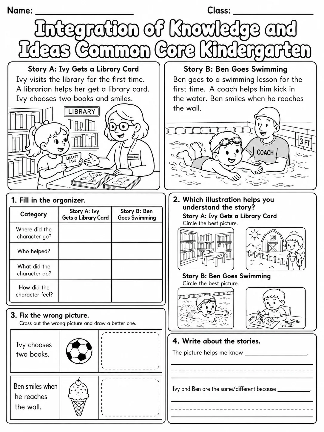 Integration of Knowledge and Ideas Common Core Kindergarten page 8 printable Common Core ELA worksheet preview