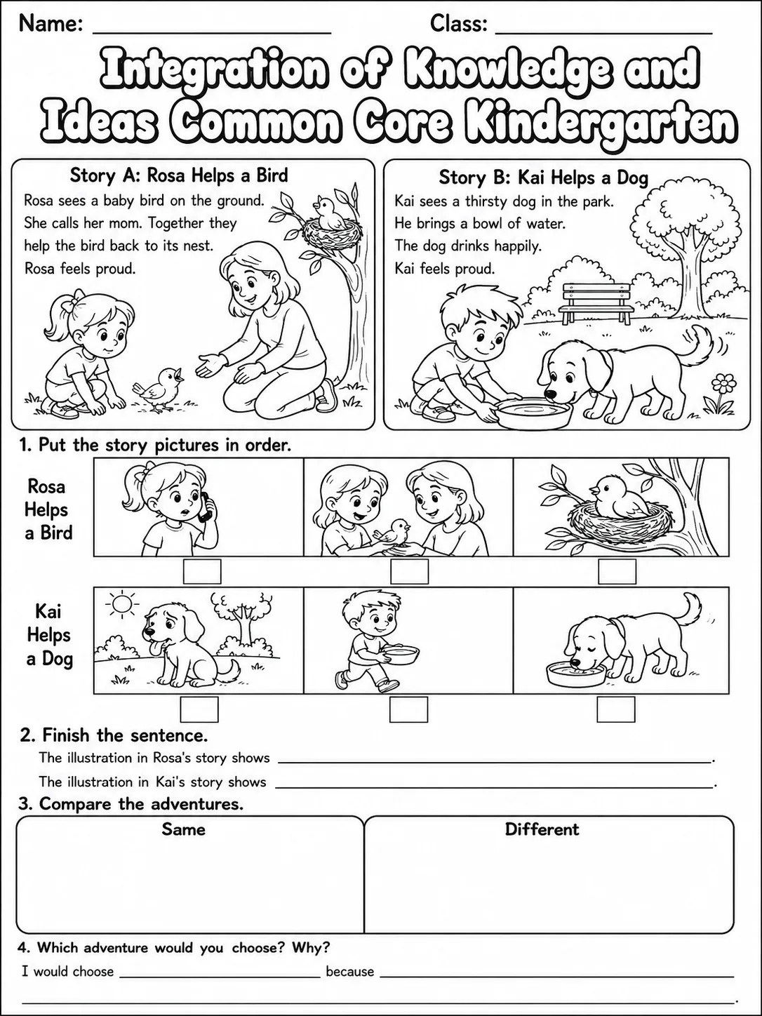 Integration of Knowledge and Ideas Common Core Kindergarten page 9 printable Common Core ELA worksheet preview