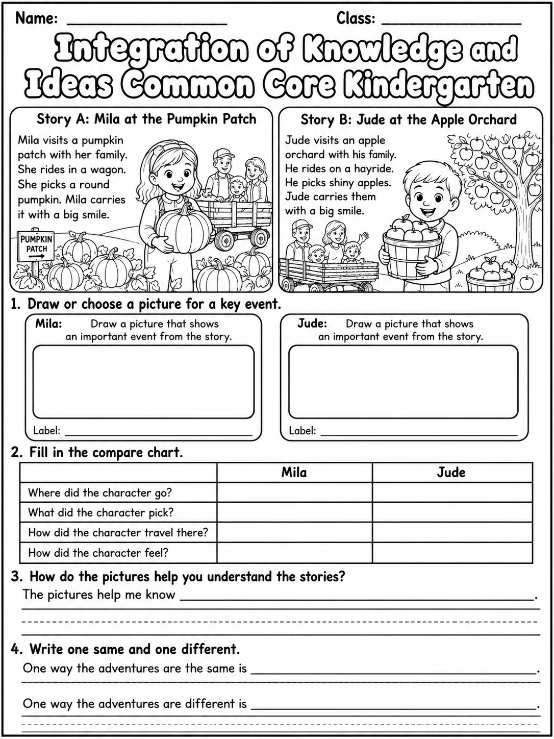 Integration of Knowledge and Ideas Common Core Kindergarten page 10 printable Common Core ELA worksheet preview
