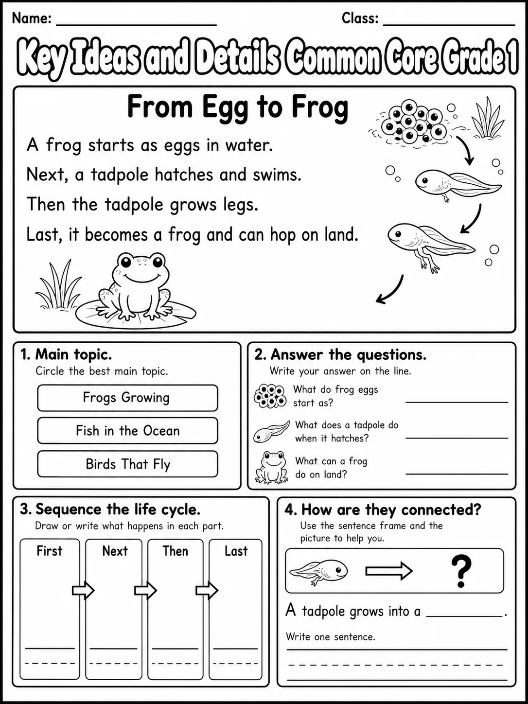 Key Ideas and Details Common Core Grade 1 page 6 printable Common Core ELA worksheet preview