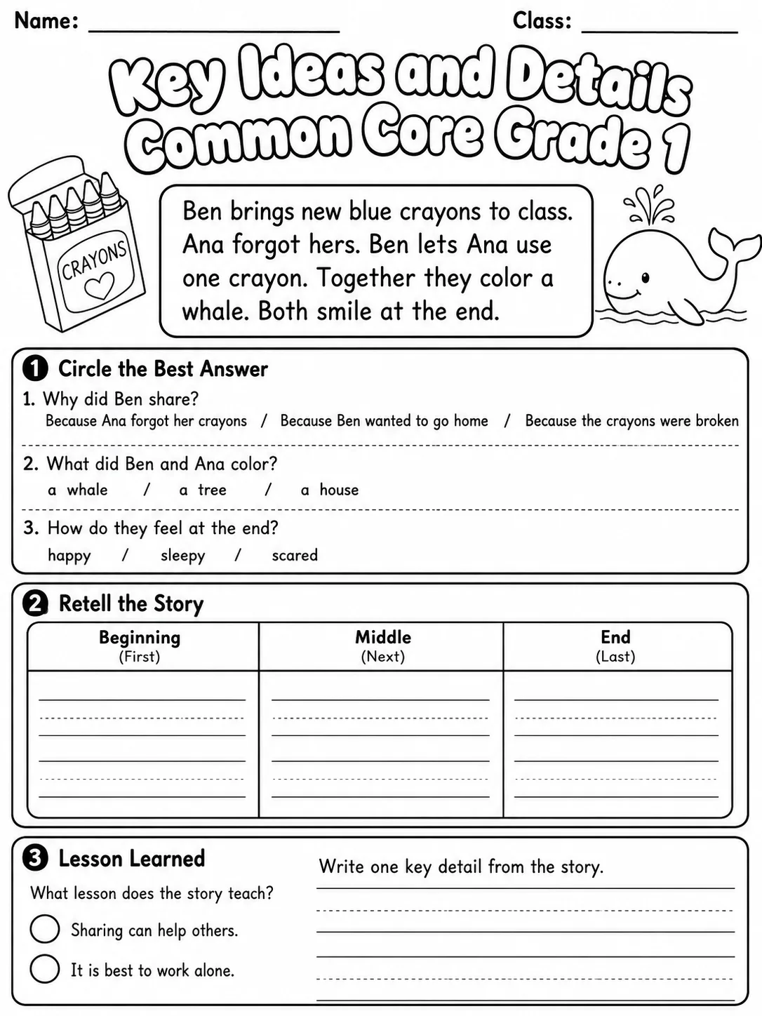 Key Ideas and Details Common Core Grade 1