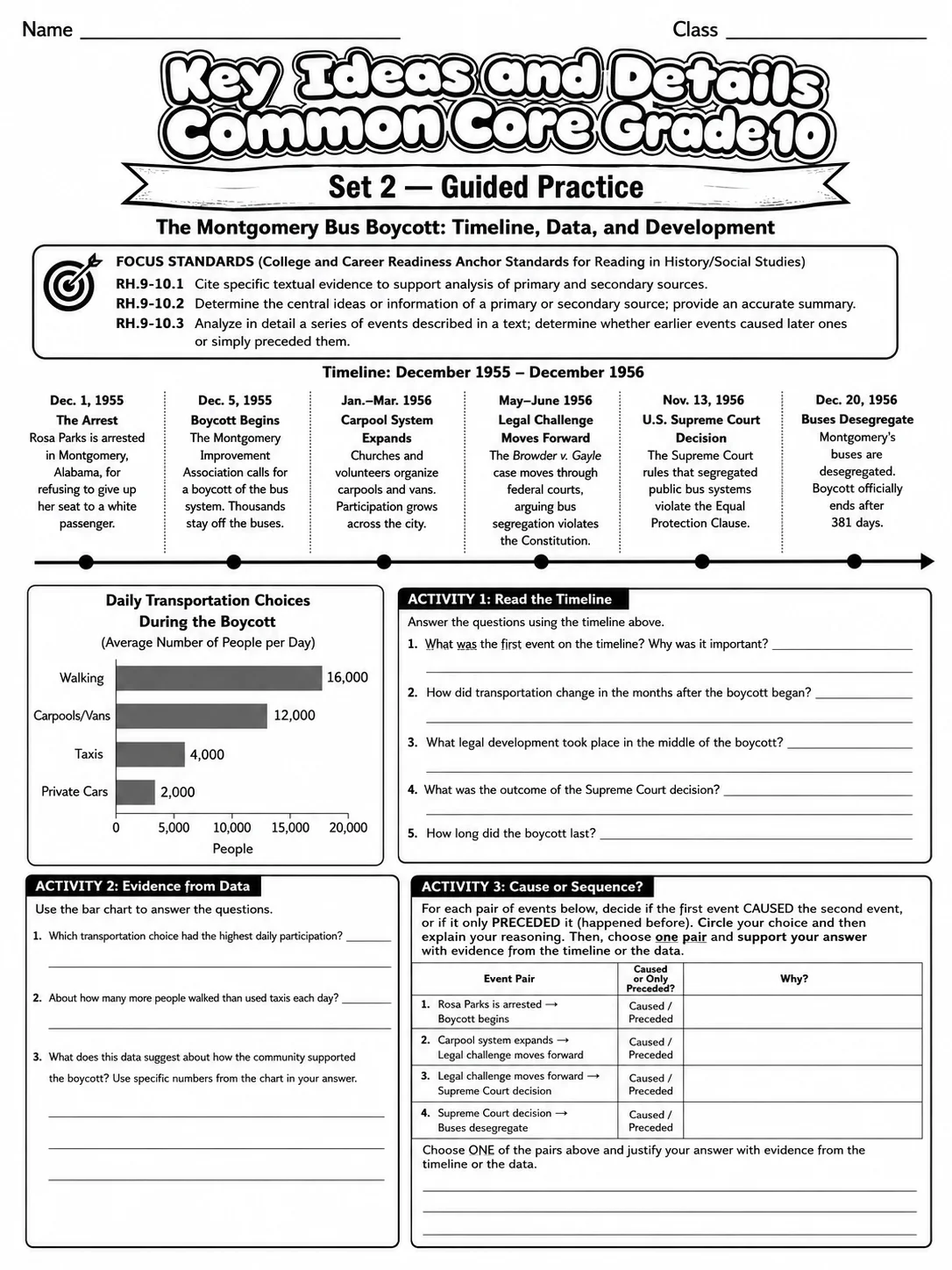Key Ideas and Details Common Core Grade 10 page 5 printable Common Core ELA worksheet preview