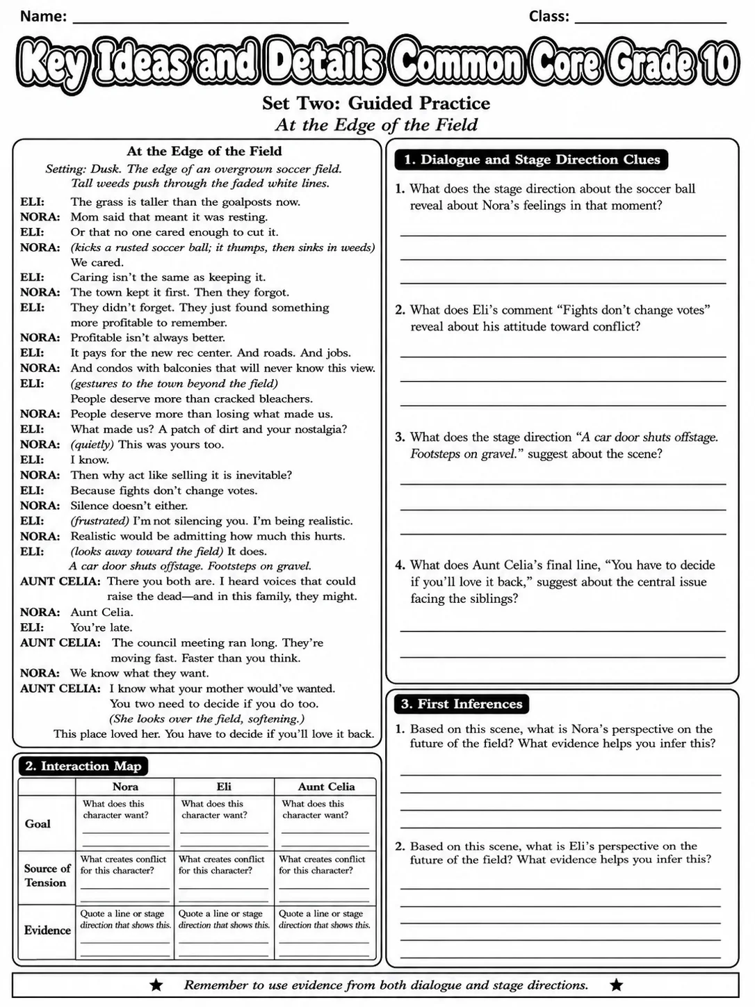Key Ideas and Details Common Core Grade 10 page 4 printable Common Core ELA worksheet preview