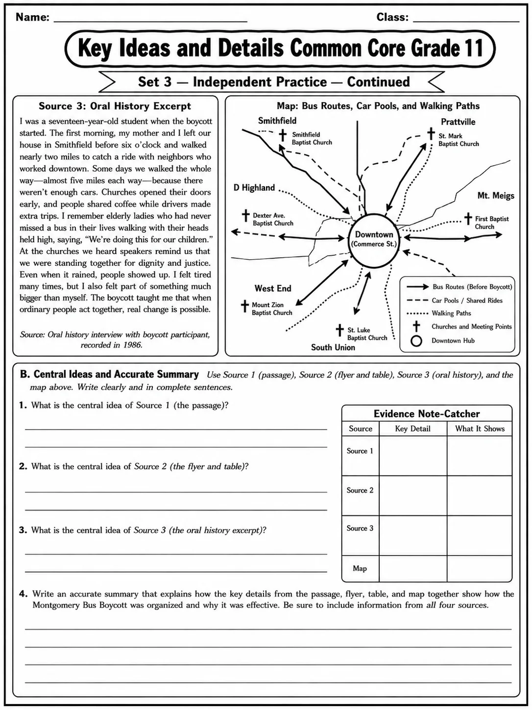 Key Ideas and Details Common Core Grade 11 page 8 printable Common Core ELA worksheet preview