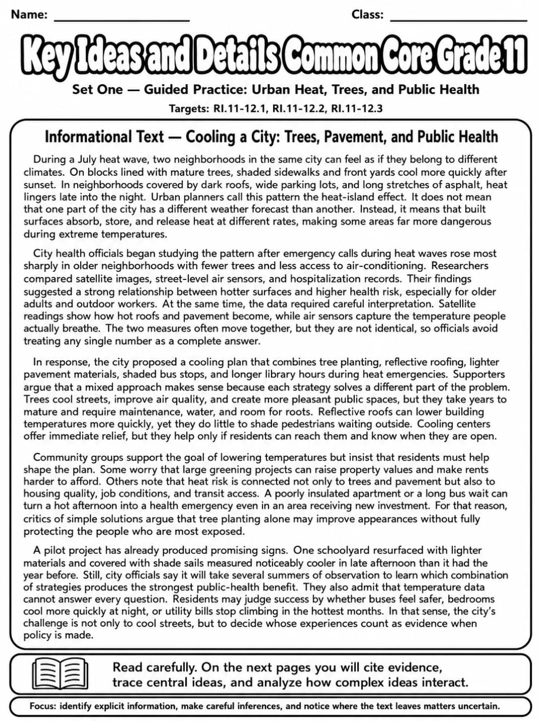 Key Ideas and Details Common Core Grade 11 printable Common Core ELA Grade 11 worksheet preview from KiwiBee