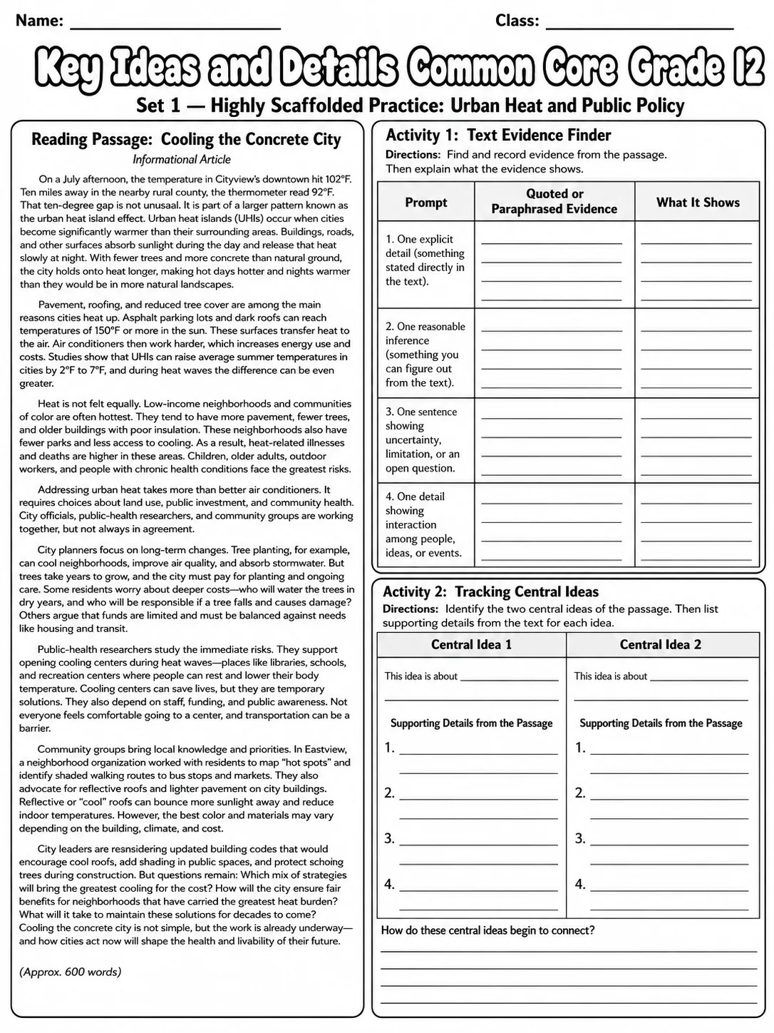 Key Ideas and Details Common Core Grade 12
