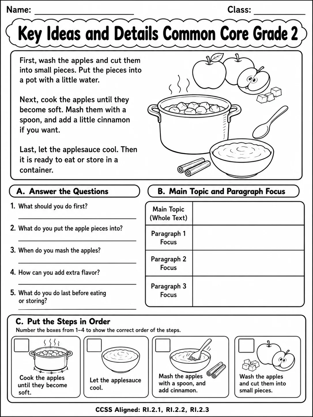 Key Ideas and Details Common Core Grade 2 page 4 printable Common Core ELA worksheet preview