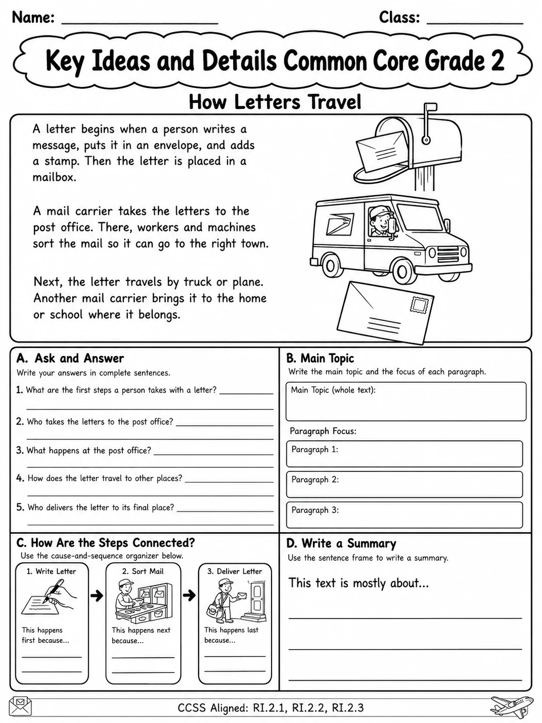 Key Ideas and Details Common Core Grade 2 page 5 printable Common Core ELA worksheet preview