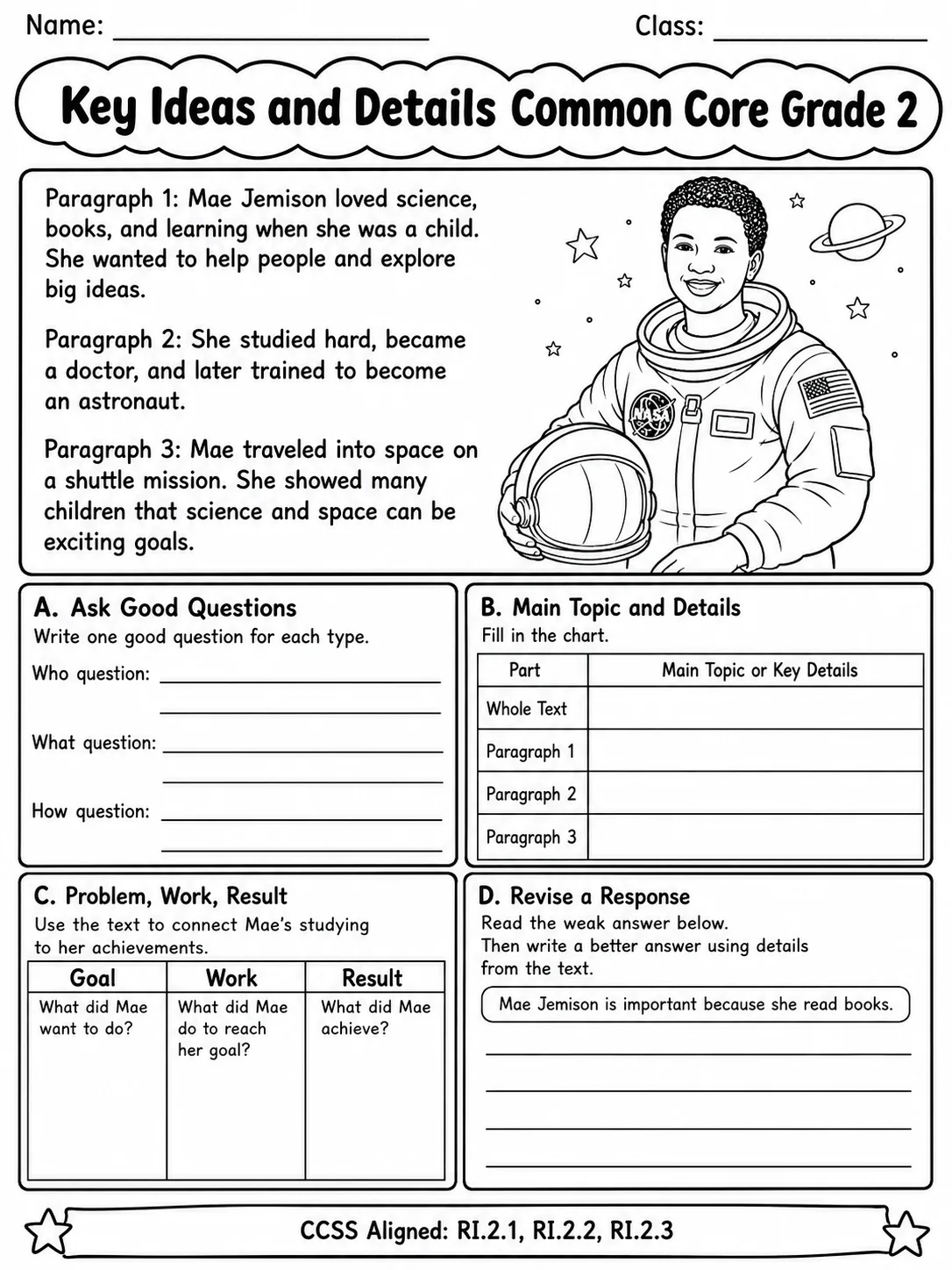 Key Ideas and Details Common Core Grade 2 page 9 printable Common Core ELA worksheet preview