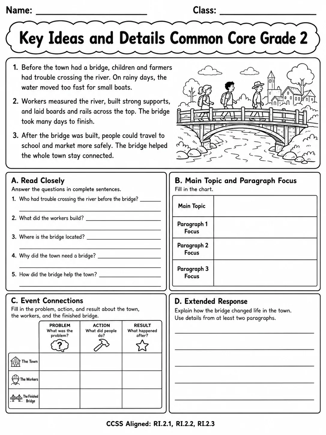 Key Ideas and Details Common Core Grade 2 page 10 printable Common Core ELA worksheet preview