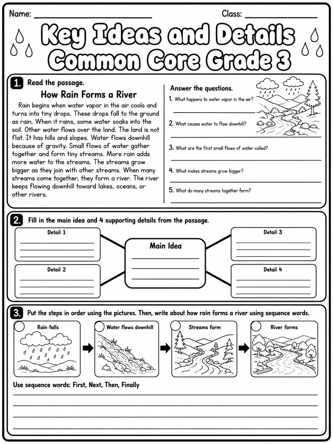 Key Ideas and Details Common Core Grade 3 page 3 printable Common Core ELA worksheet preview
