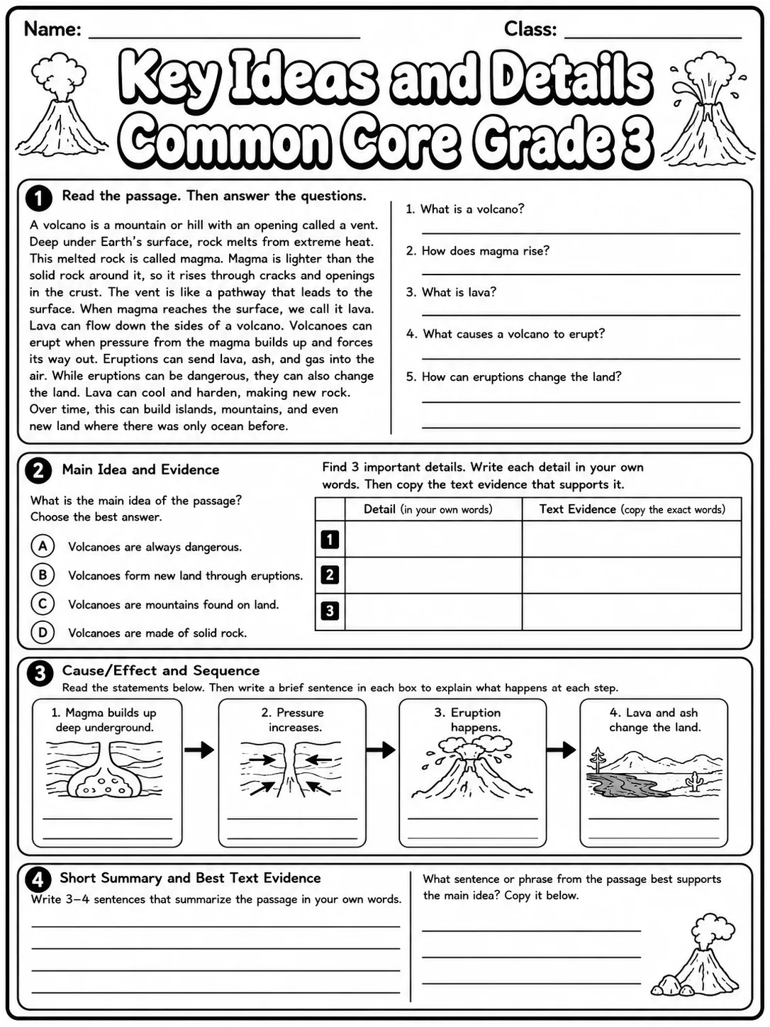 Key Ideas and Details Common Core Grade 3 page 6 printable Common Core ELA worksheet preview
