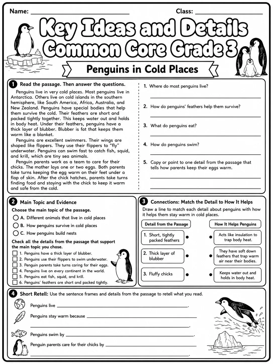 Key Ideas and Details Common Core Grade 3 page 8 printable Common Core ELA worksheet preview