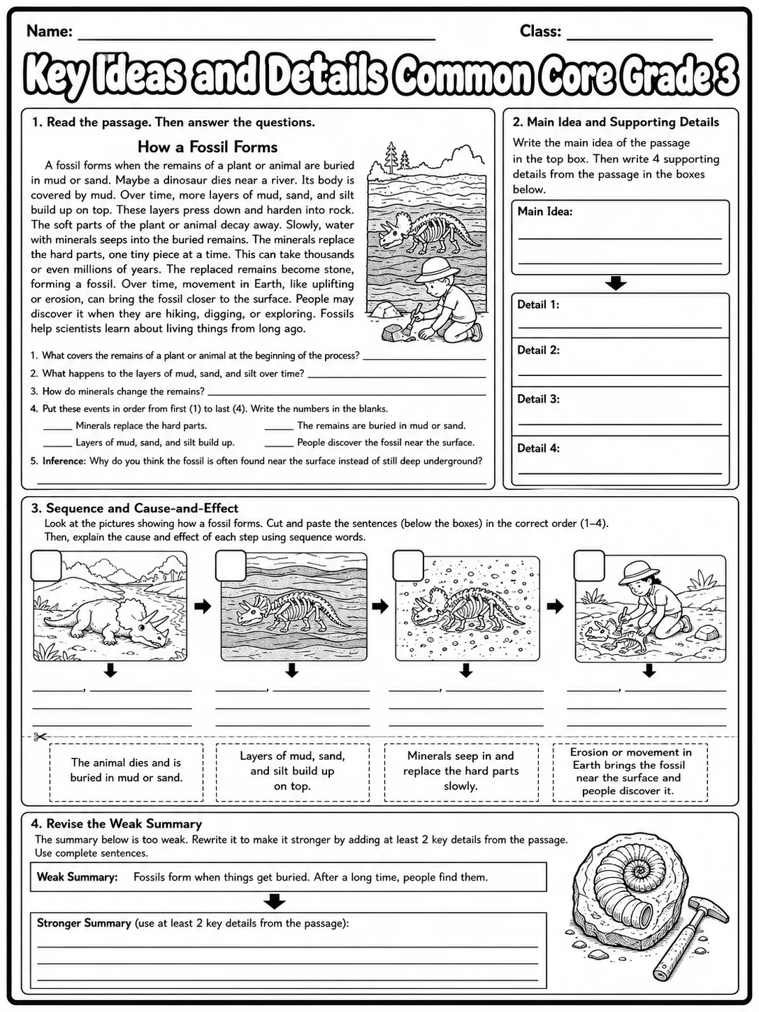Key Ideas and Details Common Core Grade 3 page 9 printable Common Core ELA worksheet preview