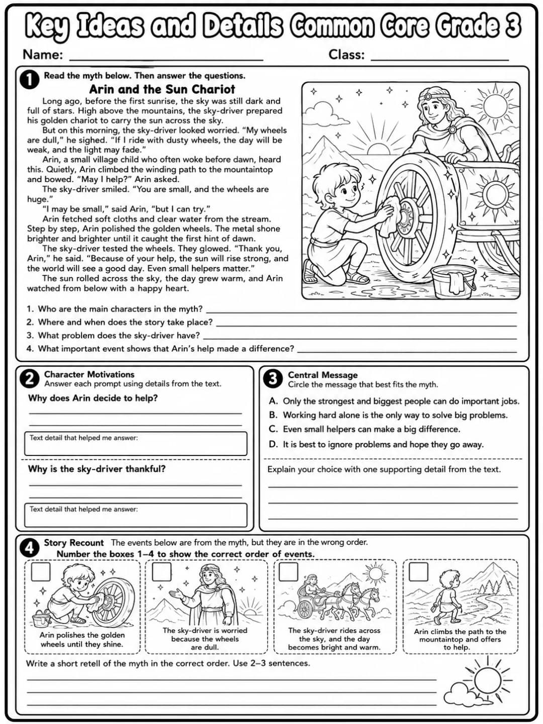Key Ideas and Details Common Core Grade 3 printable Common Core ELA Grade 3 worksheet preview from KiwiBee