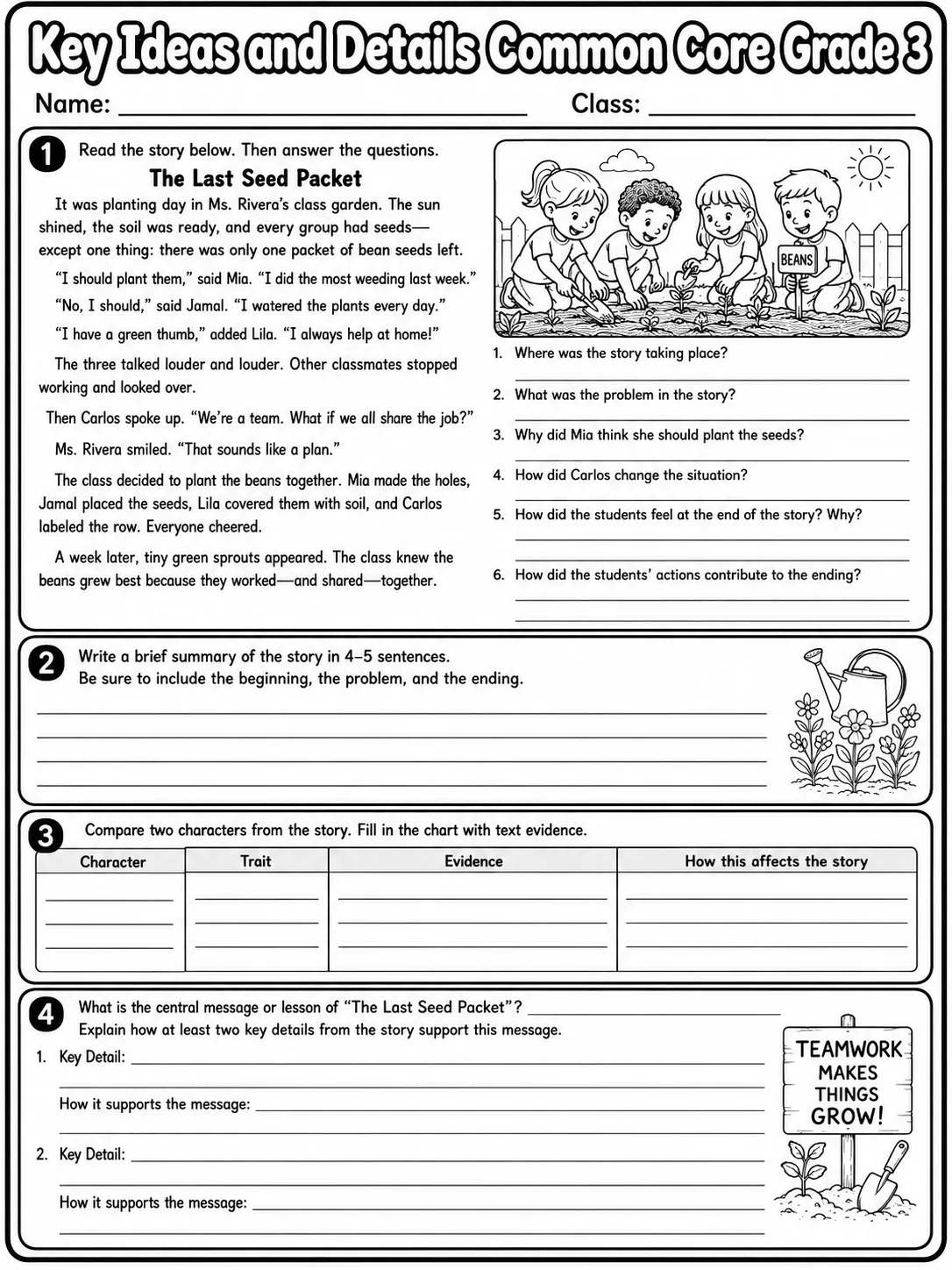 Key Ideas and Details Common Core Grade 3