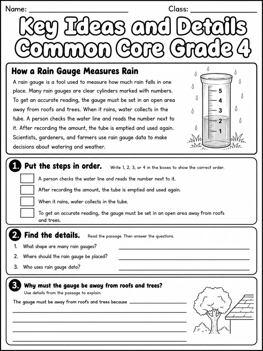 Key Ideas and Details Common Core Grade 4 page 2 printable Common Core ELA worksheet preview