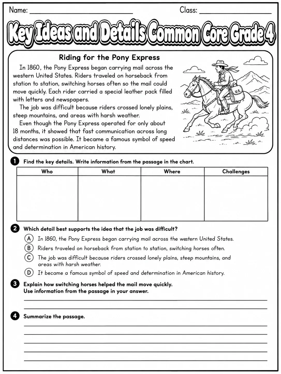 Key Ideas and Details Common Core Grade 4 page 6 printable Common Core ELA worksheet preview