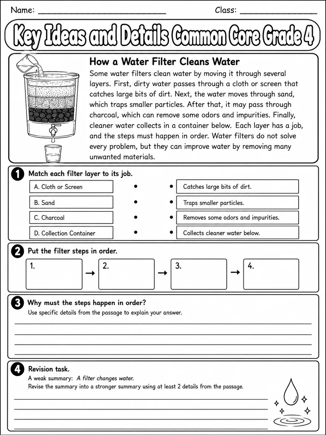 Key Ideas and Details Common Core Grade 4 page 7 printable Common Core ELA worksheet preview