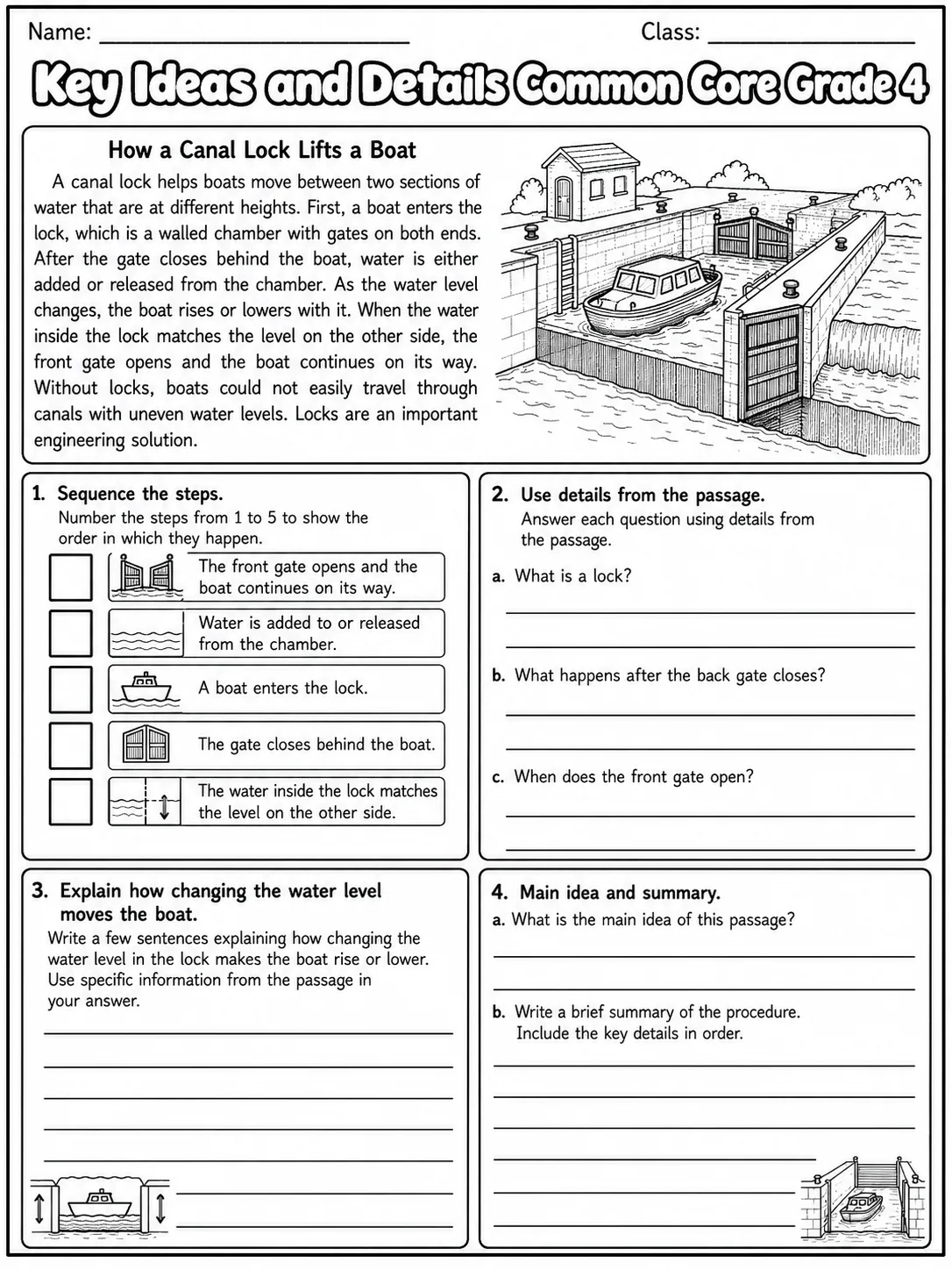 Key Ideas and Details Common Core Grade 4 page 10 printable Common Core ELA worksheet preview