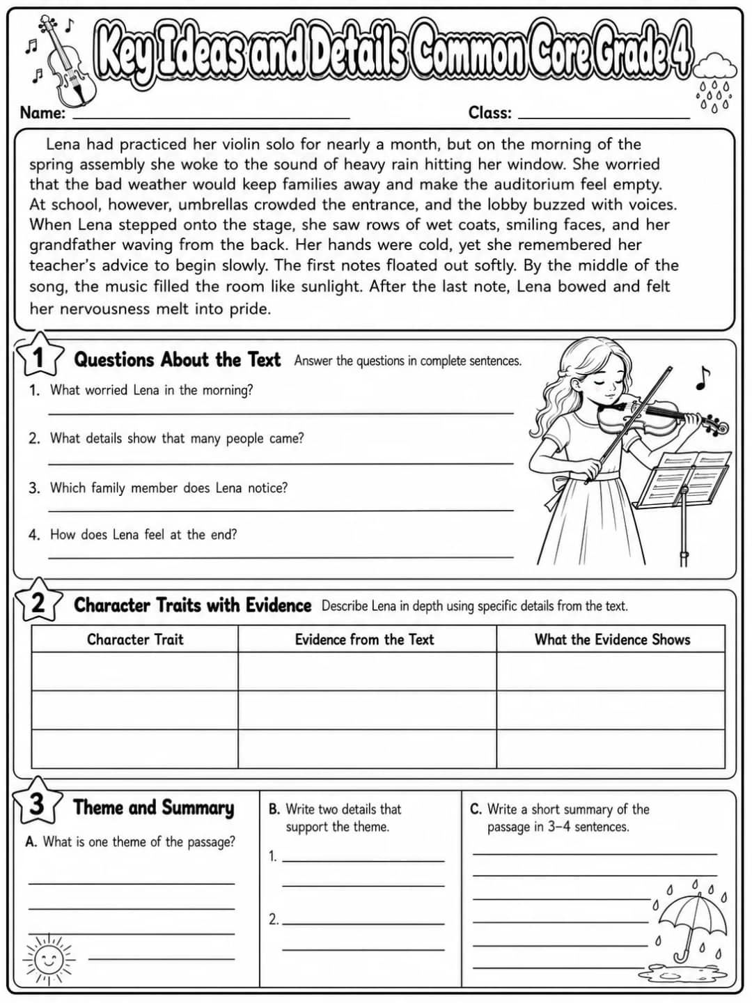 Key Ideas and Details Common Core Grade 4 printable Common Core ELA Grade 4 worksheet preview from KiwiBee