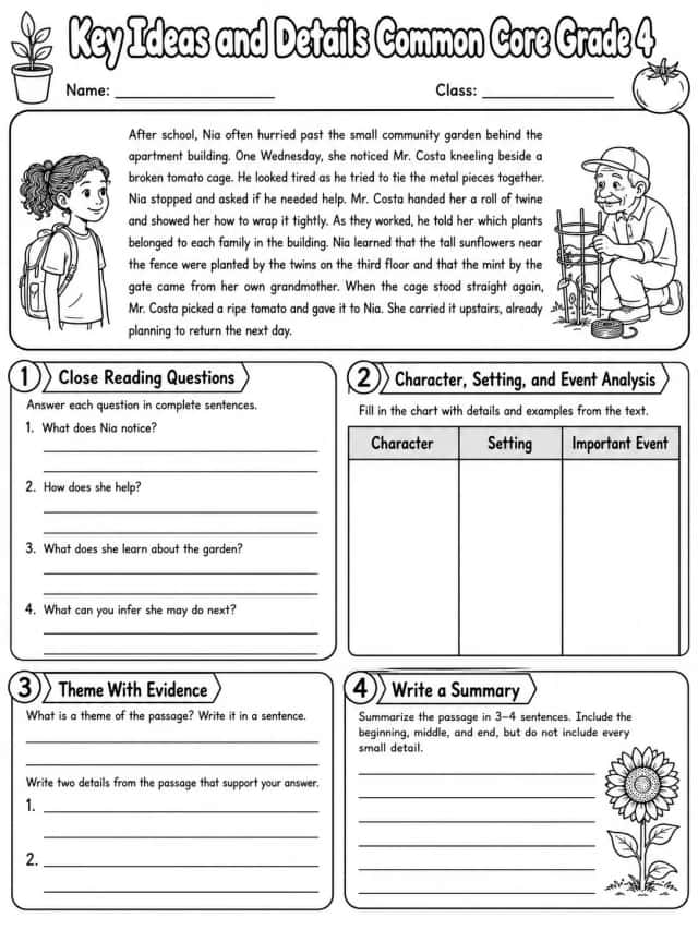 Key Ideas and Details Common Core Grade 4