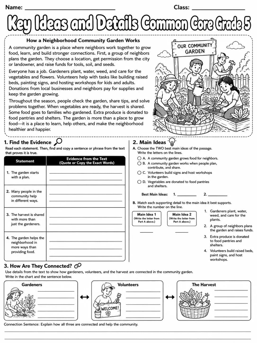 Key Ideas and Details Common Core Grade 5 page 2 printable Common Core ELA worksheet preview