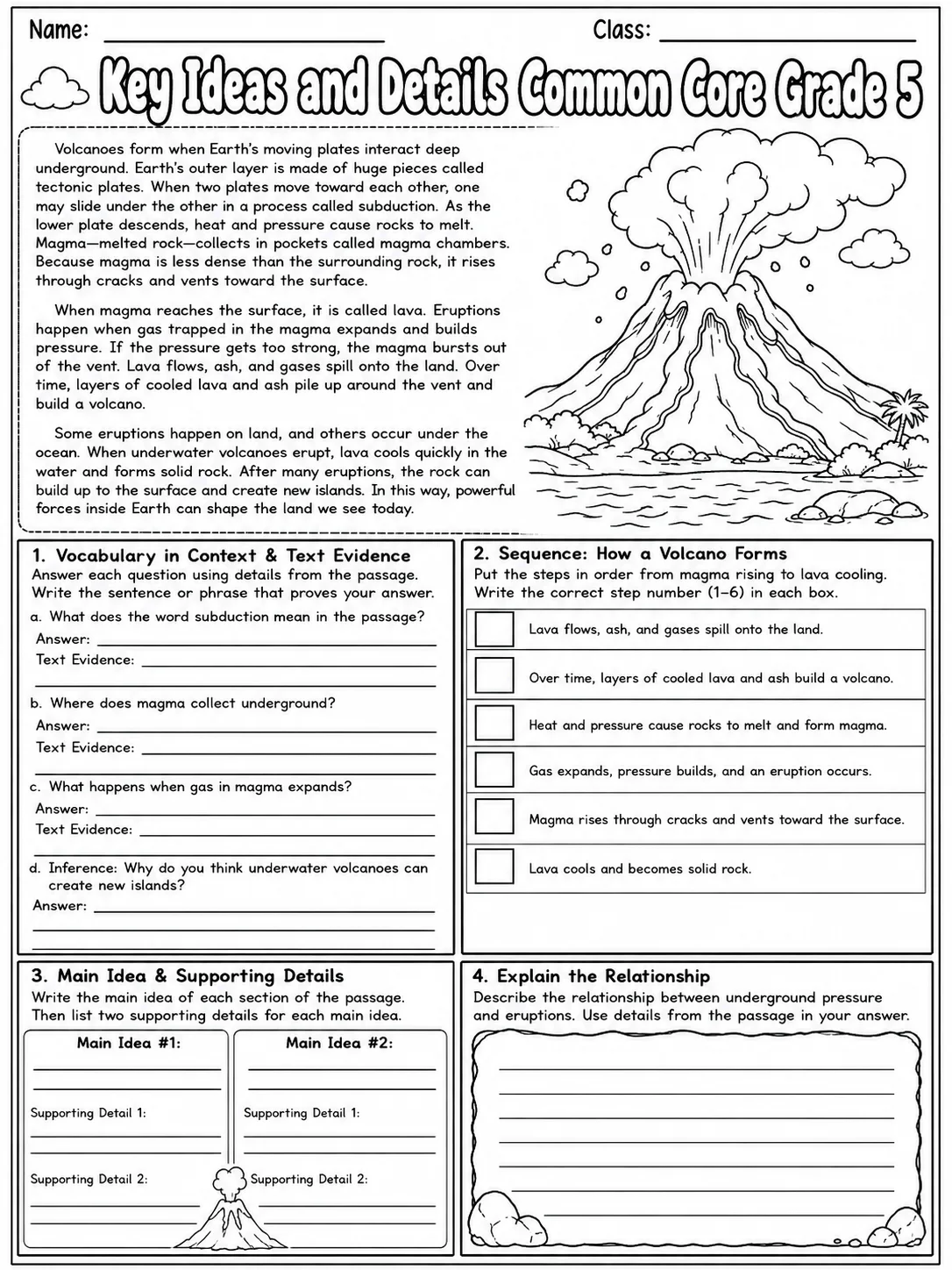 Key Ideas and Details Common Core Grade 5 page 4 printable Common Core ELA worksheet preview