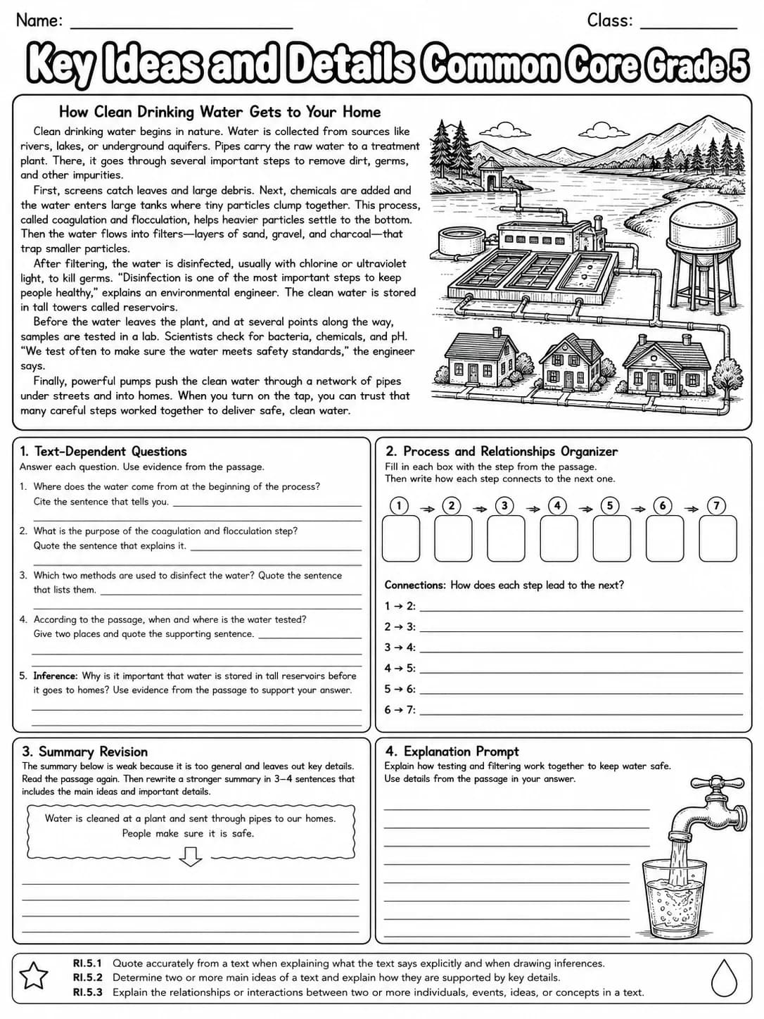 Key Ideas and Details Common Core Grade 5 page 6 printable Common Core ELA worksheet preview