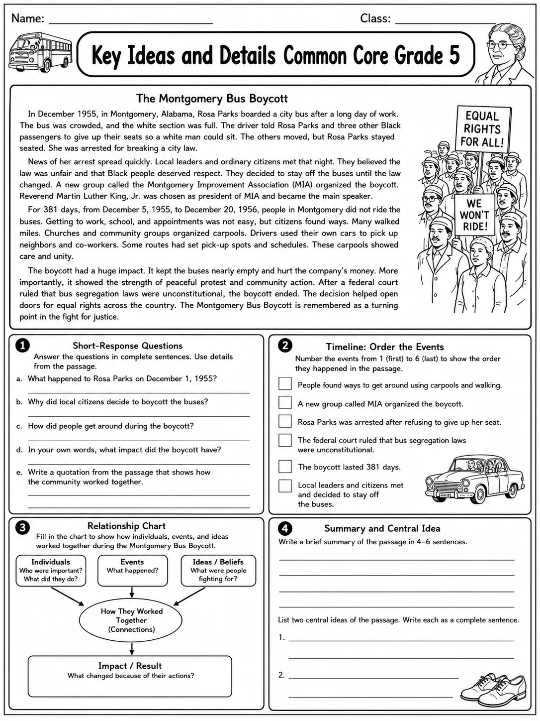 Key Ideas and Details Common Core Grade 5 page 7 printable Common Core ELA worksheet preview