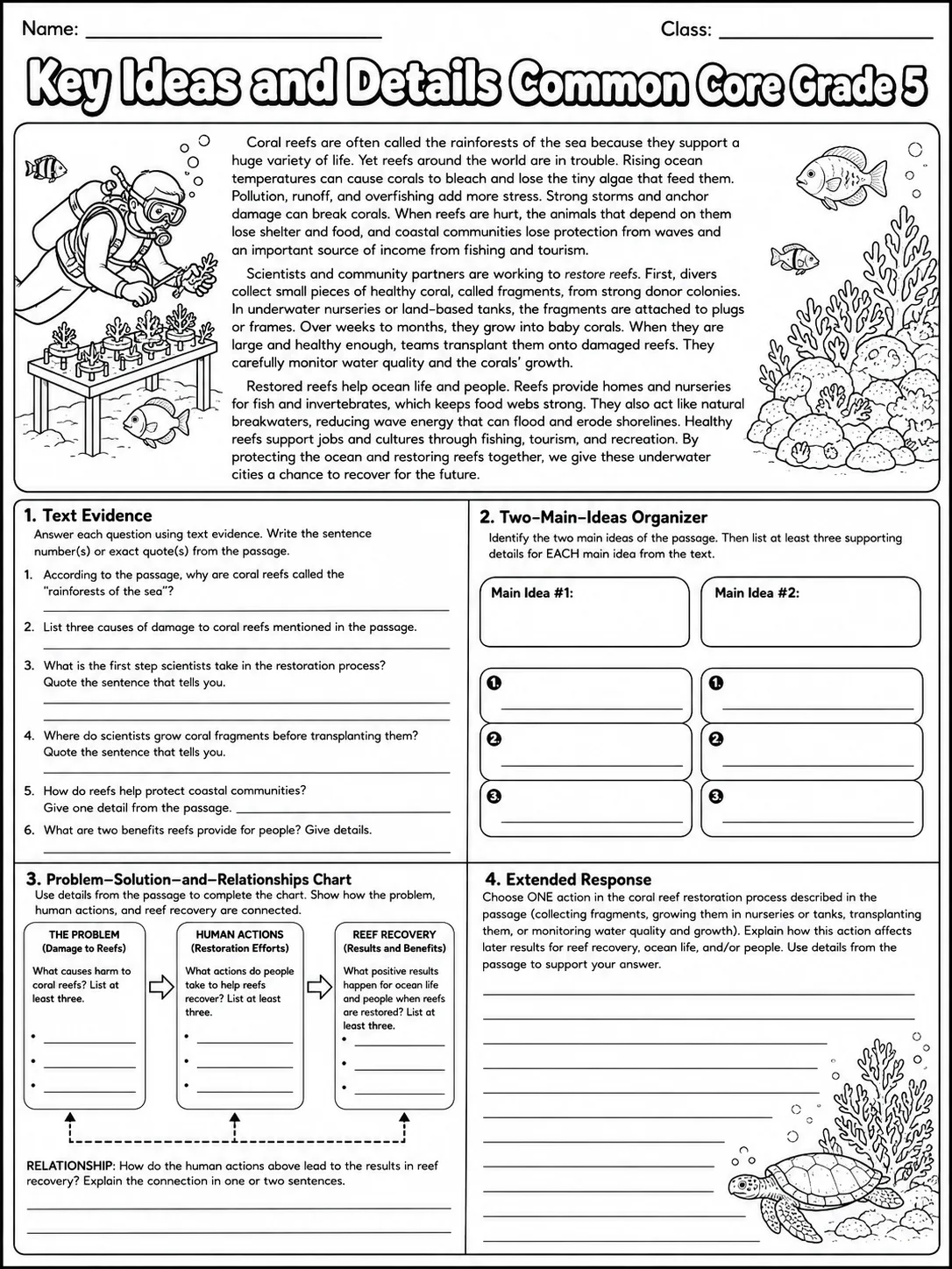Key Ideas and Details Common Core Grade 5 page 8 printable Common Core ELA worksheet preview