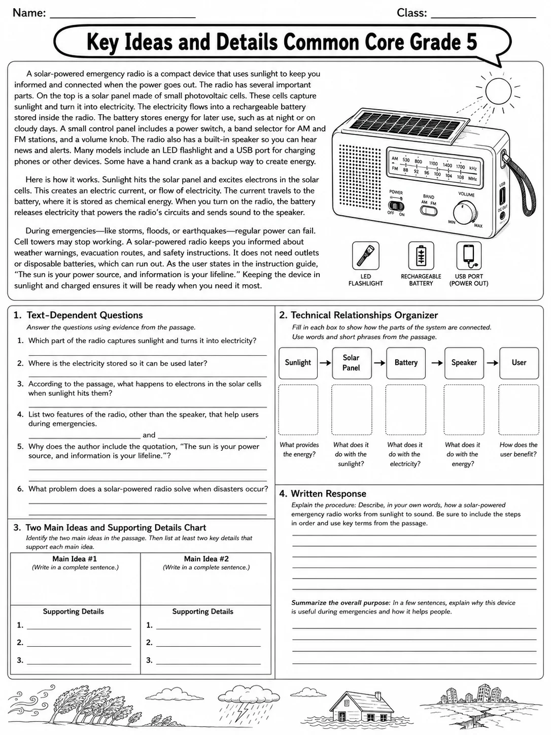 Key Ideas and Details Common Core Grade 5 page 10 printable Common Core ELA worksheet preview